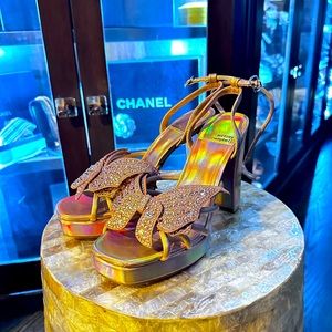 Randall Loefler Rhinestone Butterfly Platform Sandals